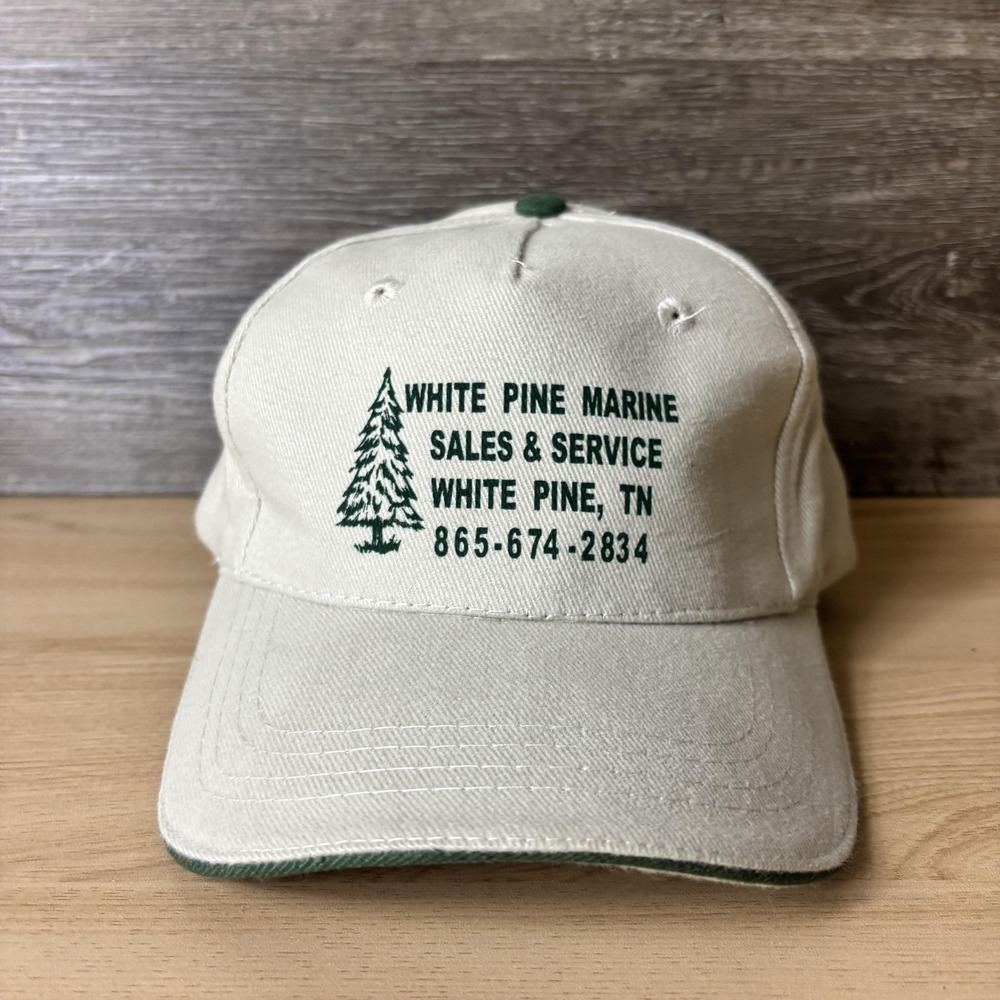 White Pine Marine Hat Cap Strap Back Beige Green Embroidered Promo Mens Boat TN